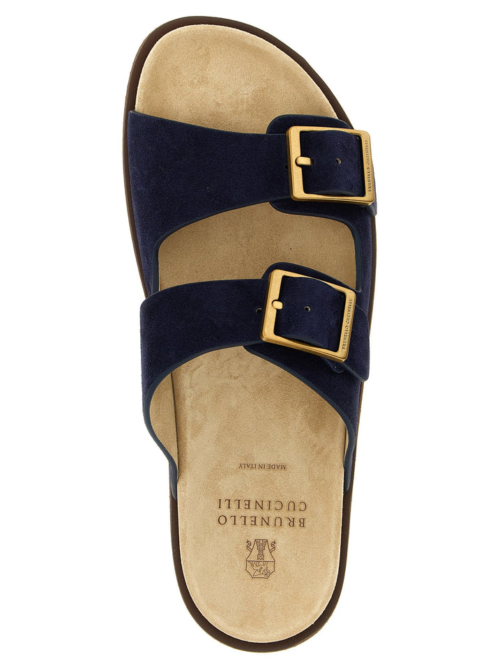 Men’s Brunello Cucinelli Blue Calfskin Slides