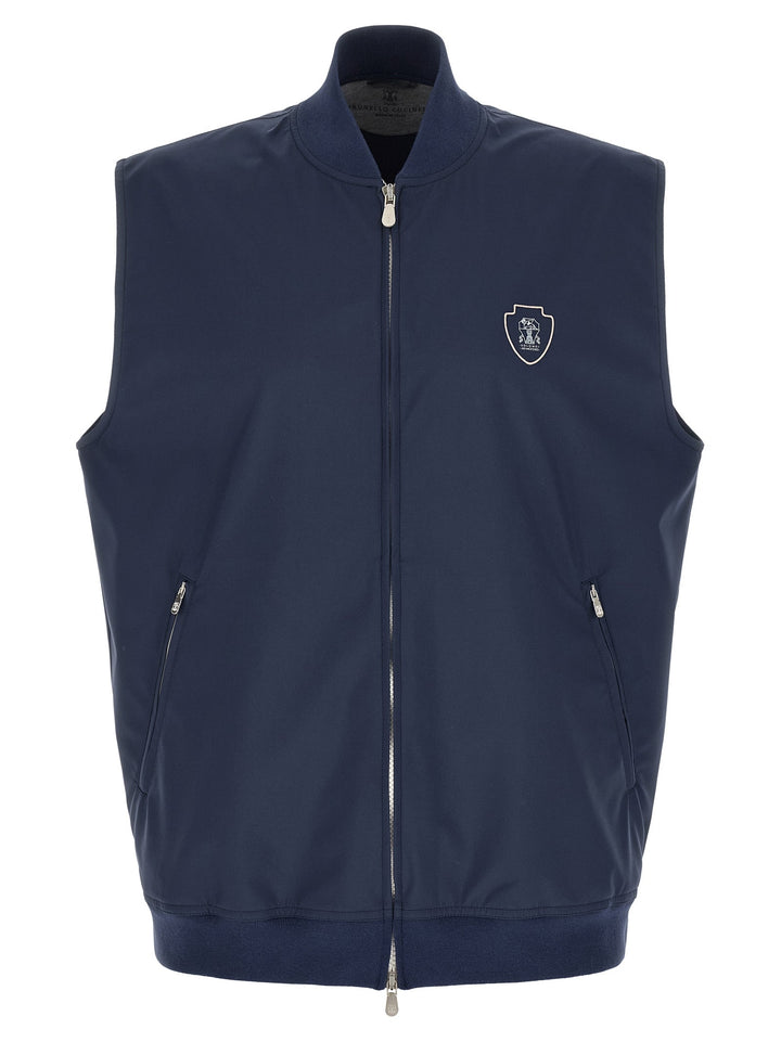 Men’s Brunello Cucinelli Blue Polyester Sleeveless Jacket