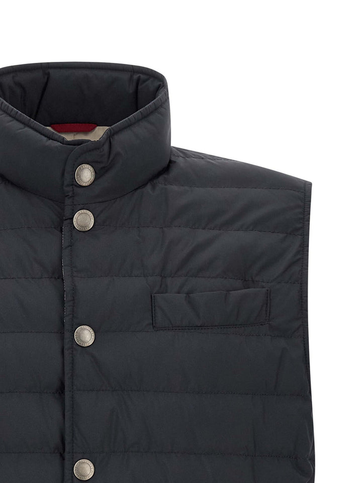 Men’s Brunello Cucinelli Blue Polyester Sleeveless Jacket