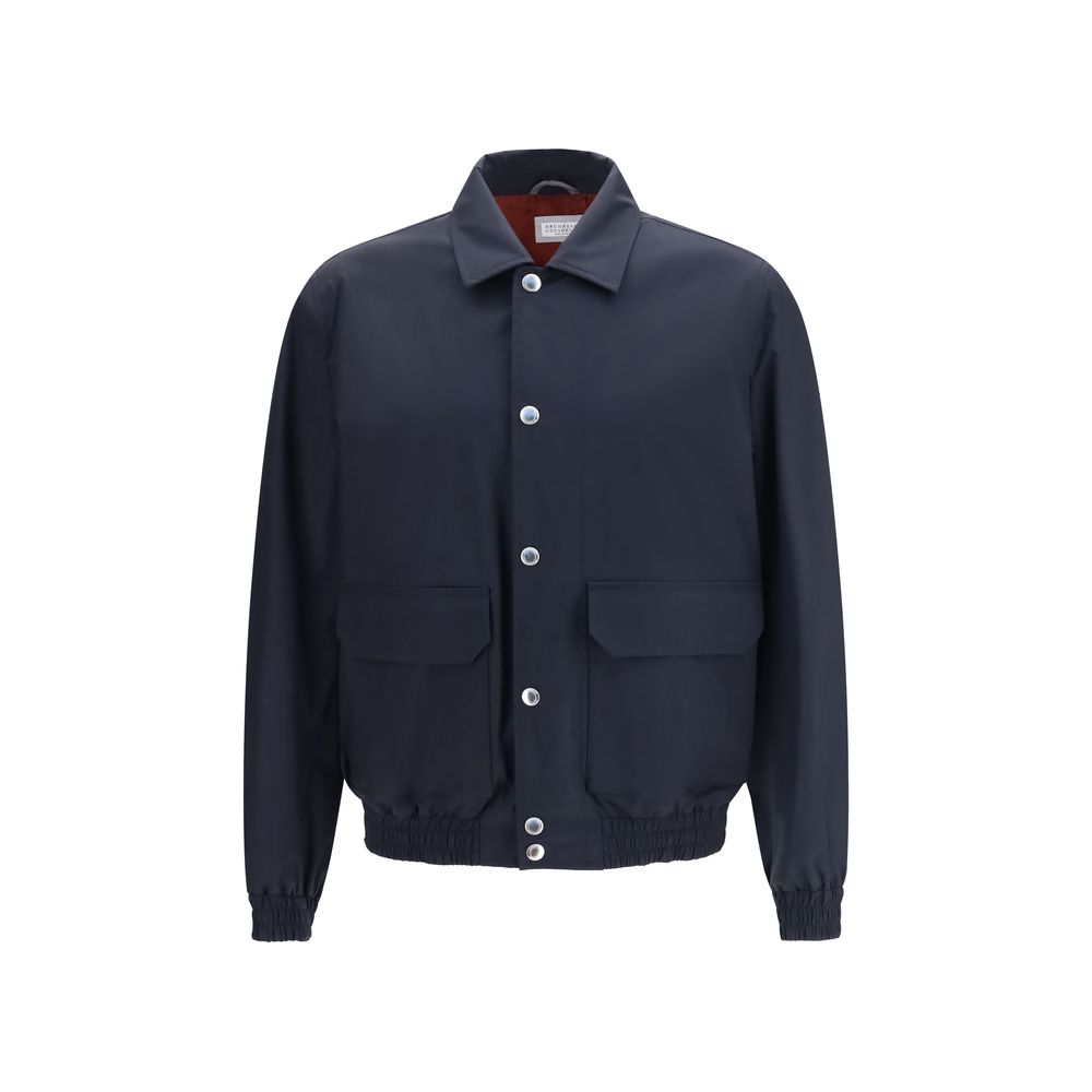 Men’s Brunello Cucinelli Blue Silk Biker Jacket