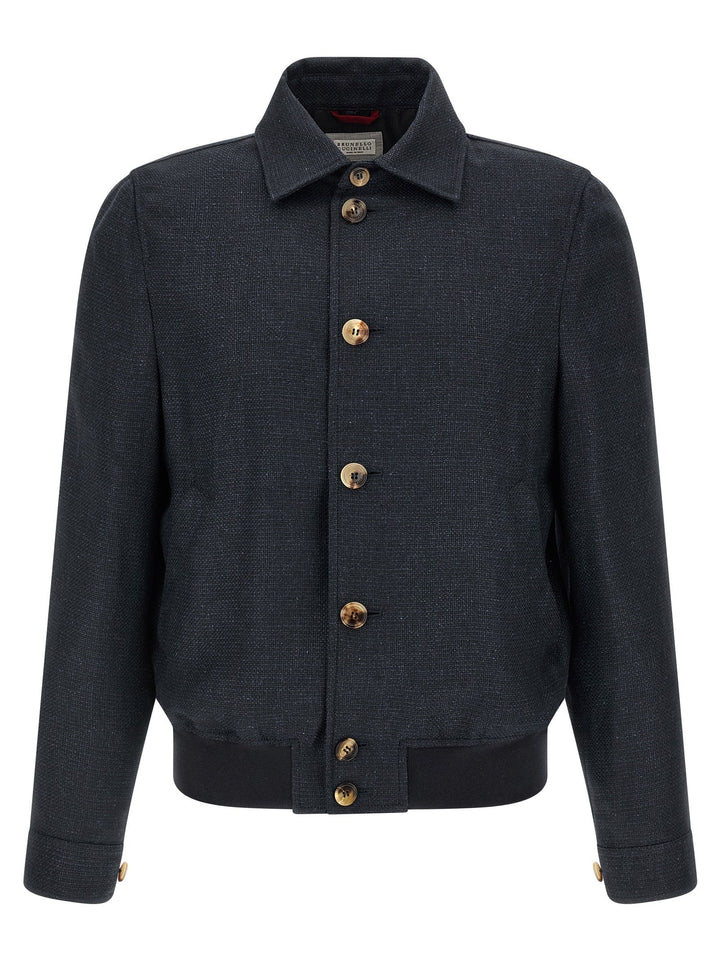 Men’s Brunello Cucinelli Blue Sisal Biker Jacket