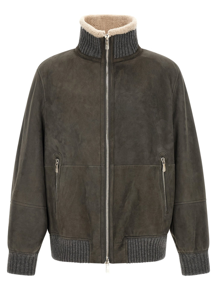 Men’s Brunello Cucinelli Gray Lamb Leather Jacket