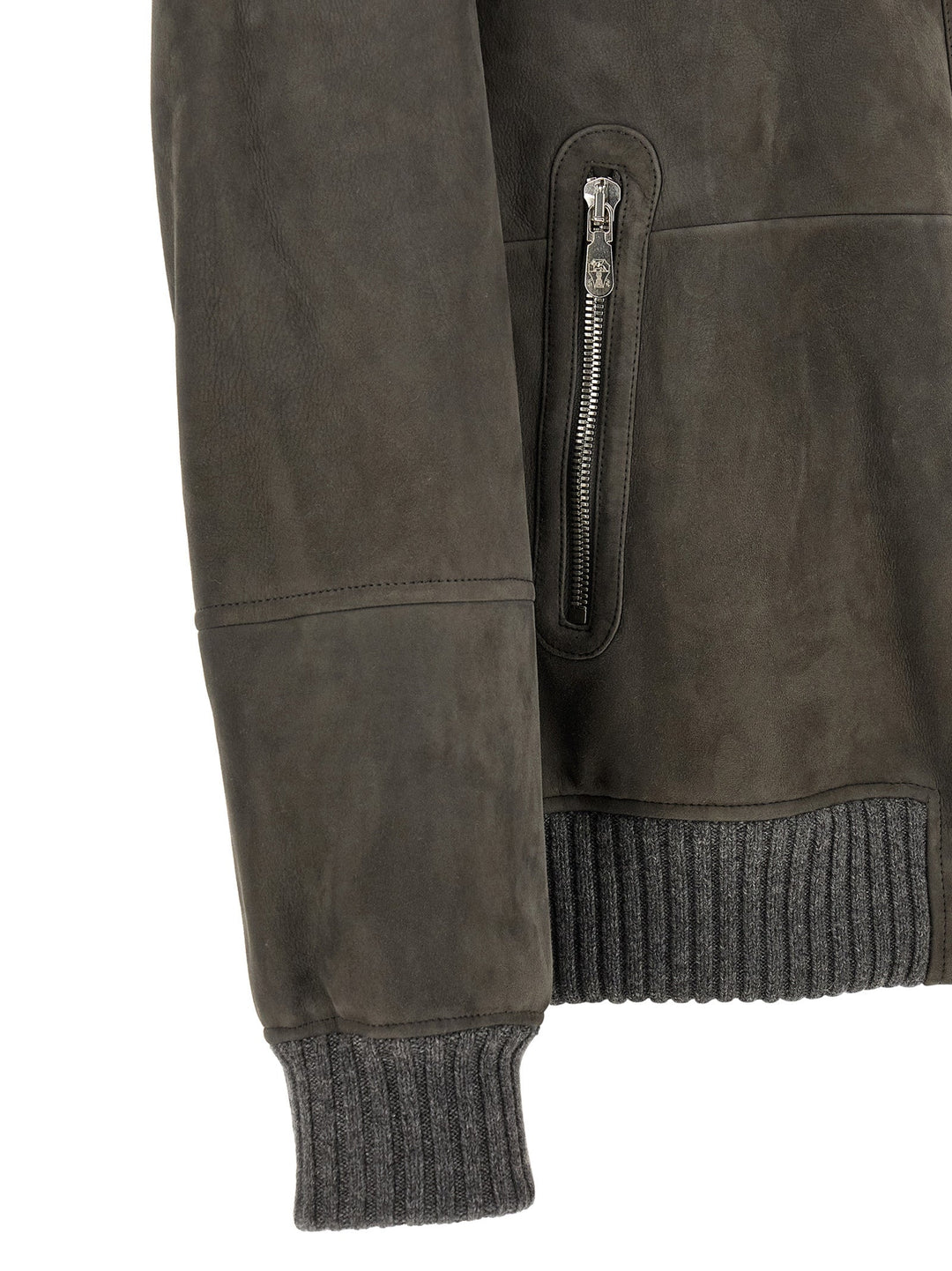 Men’s Brunello Cucinelli Gray Lamb Leather Jacket