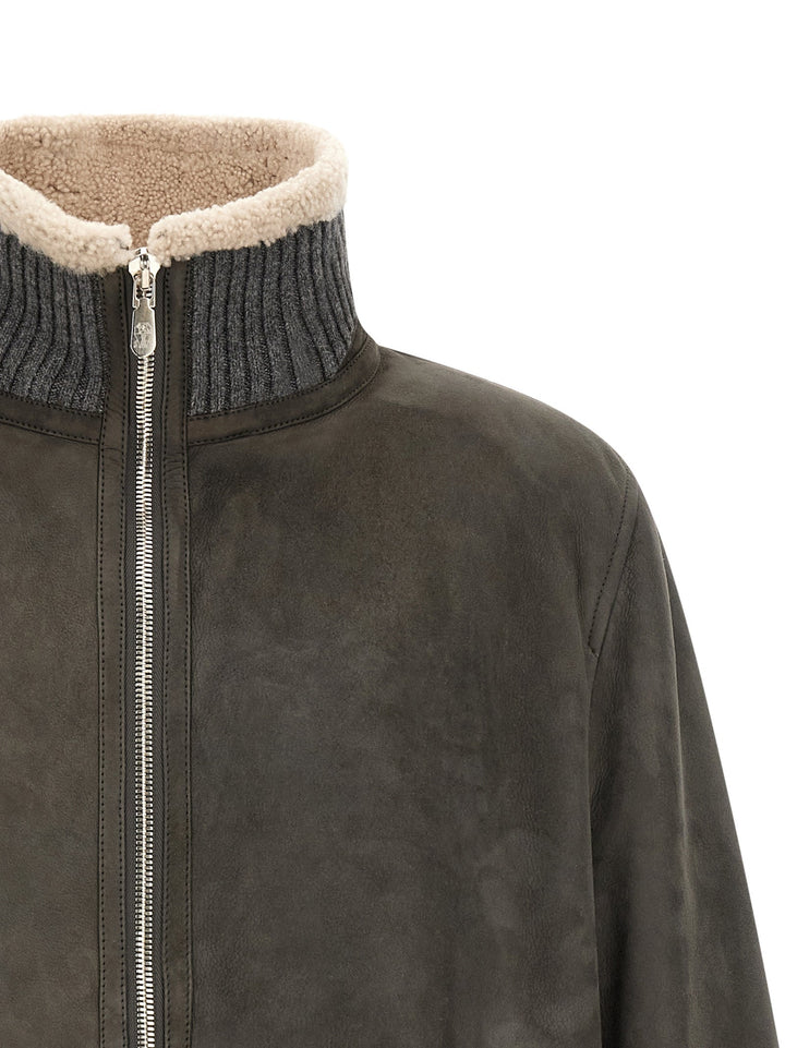 Men’s Brunello Cucinelli Gray Lamb Leather Jacket