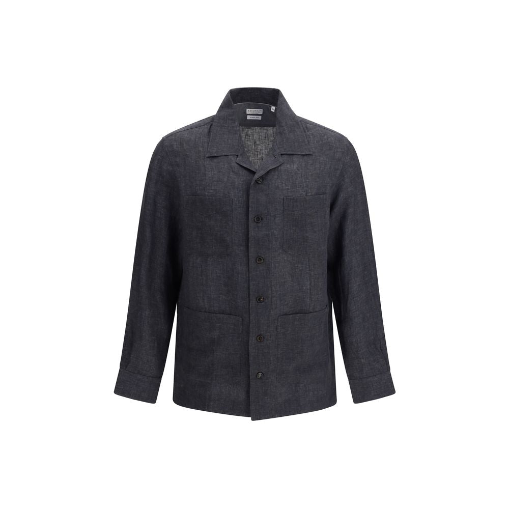 Men’s Brunello Cucinelli Gray Linen Dress Shirt