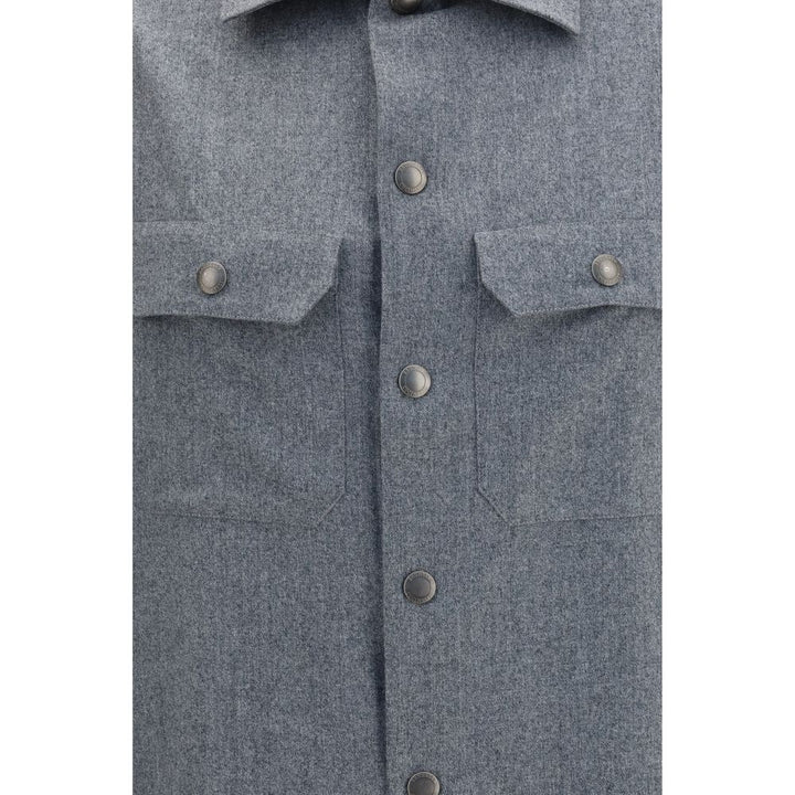 Brunello Cucinelli Gray Wool Oves Aries Dress Shirt