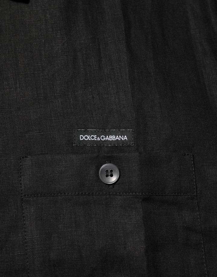 Carhartt Wip Black Linen Collared Short Sleeve Polo Shirt