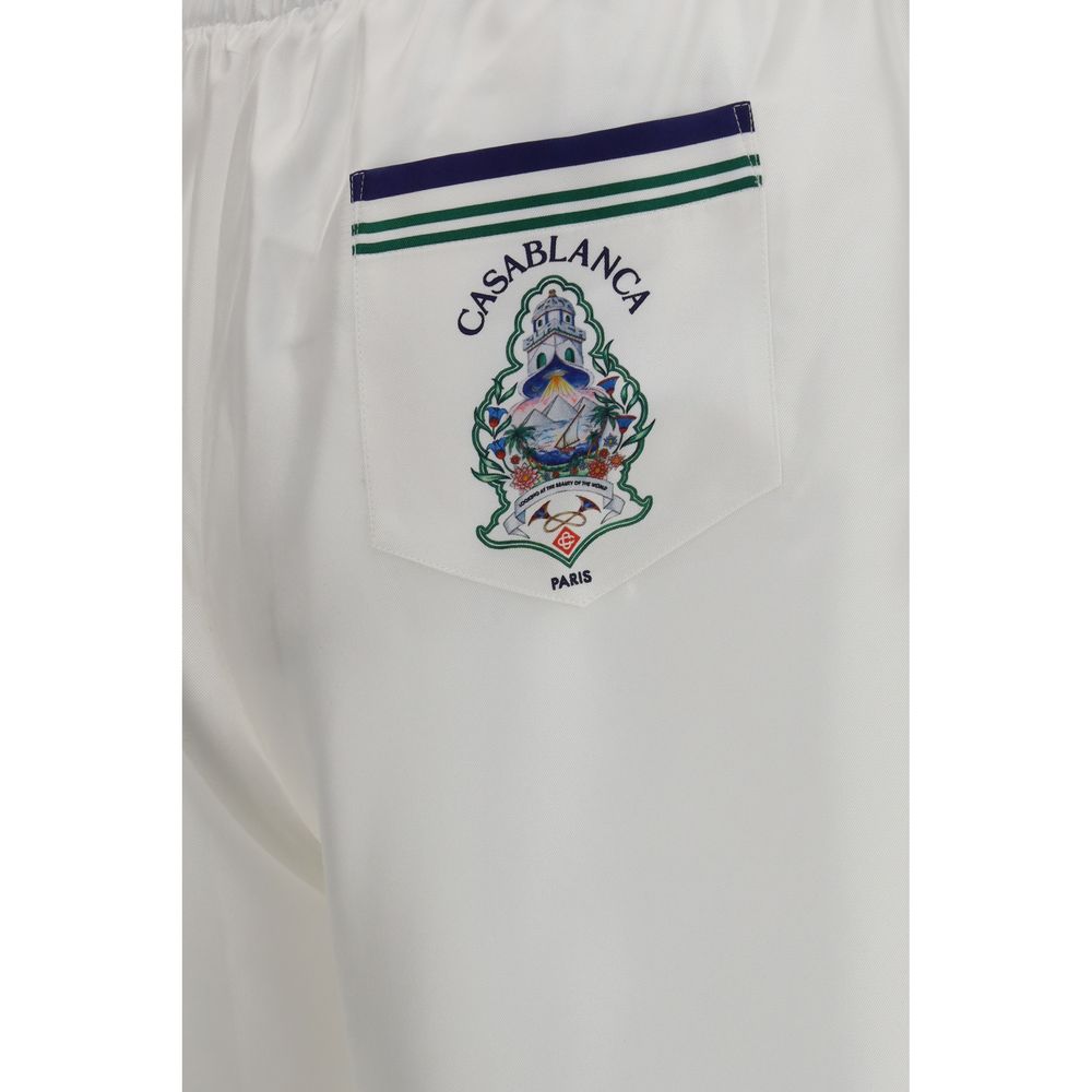 Men’s Casablanca White Silk Bermuda Shorts
