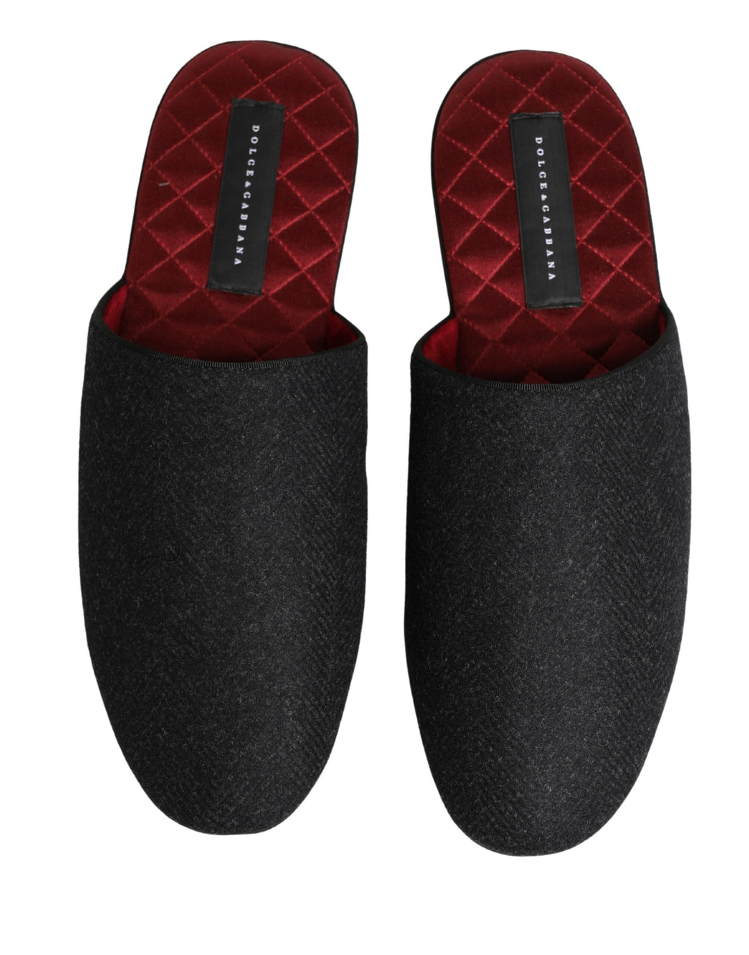 Men’s Dolce &amp; Gabbana Anthracite Wool Cashmere Quilted Slippers Shoes