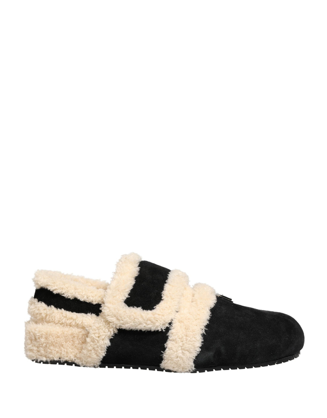 Men’s Dolce &amp; Gabbana Beige Black Faux Fur Flats Men Sandals Shoes