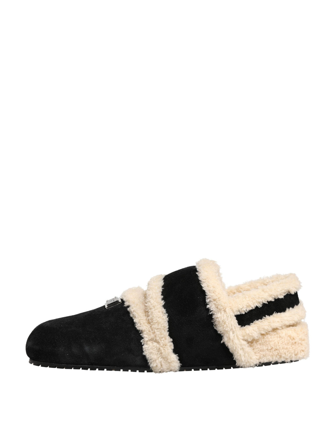 Men’s Dolce &amp; Gabbana Beige Black Faux Fur Flats Men Sandals Shoes