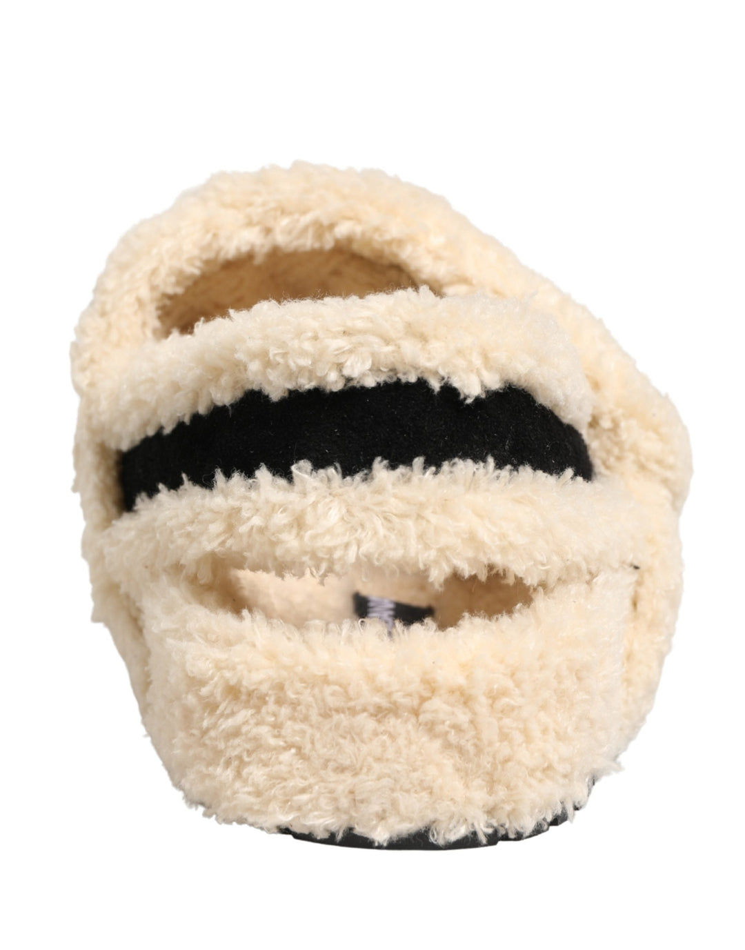 Men’s Dolce & Gabbana Beige Black Faux Fur Flats Men Sandals Shoes