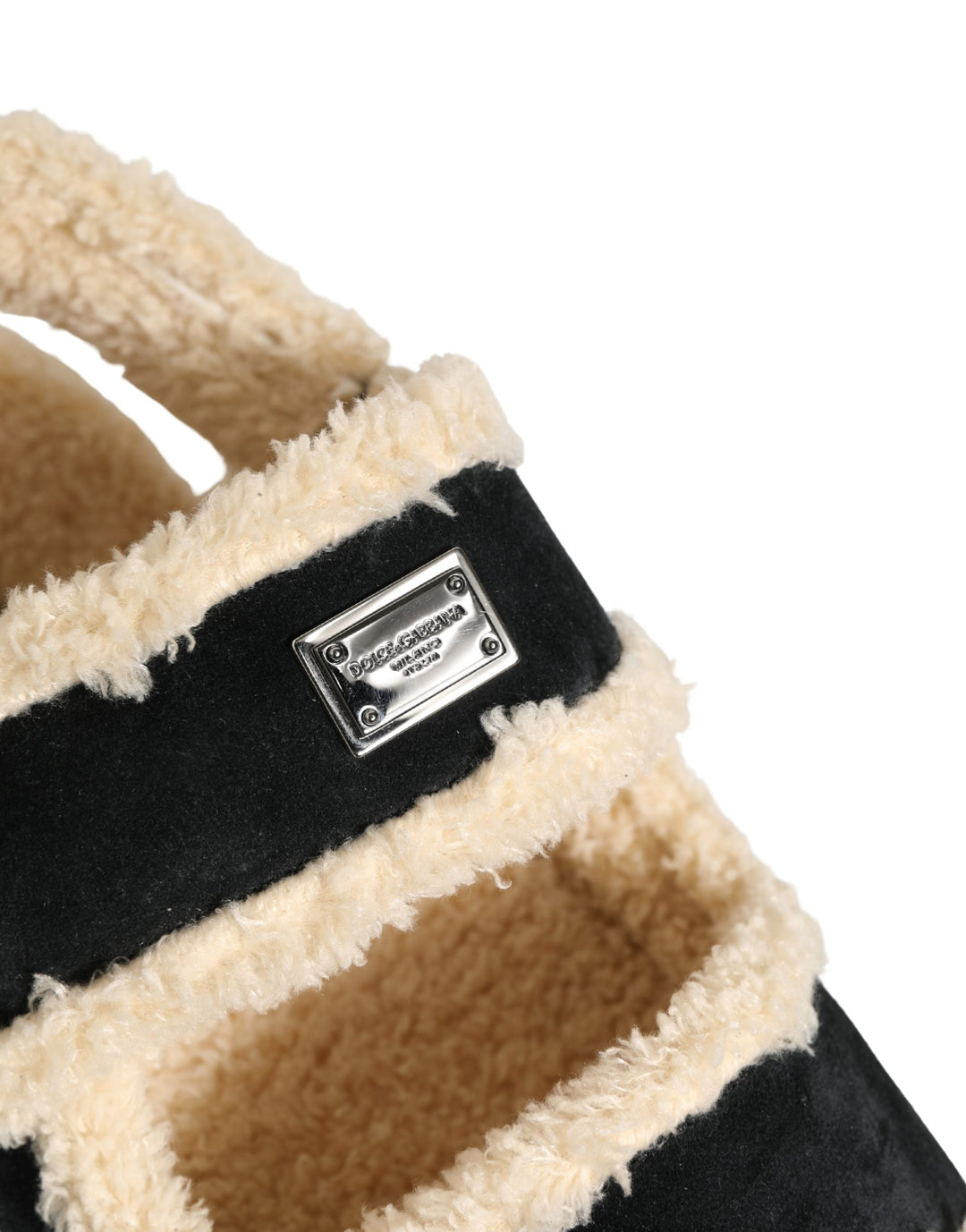 Men’s Dolce & Gabbana Beige Black Faux Fur Flats Men Sandals Shoes