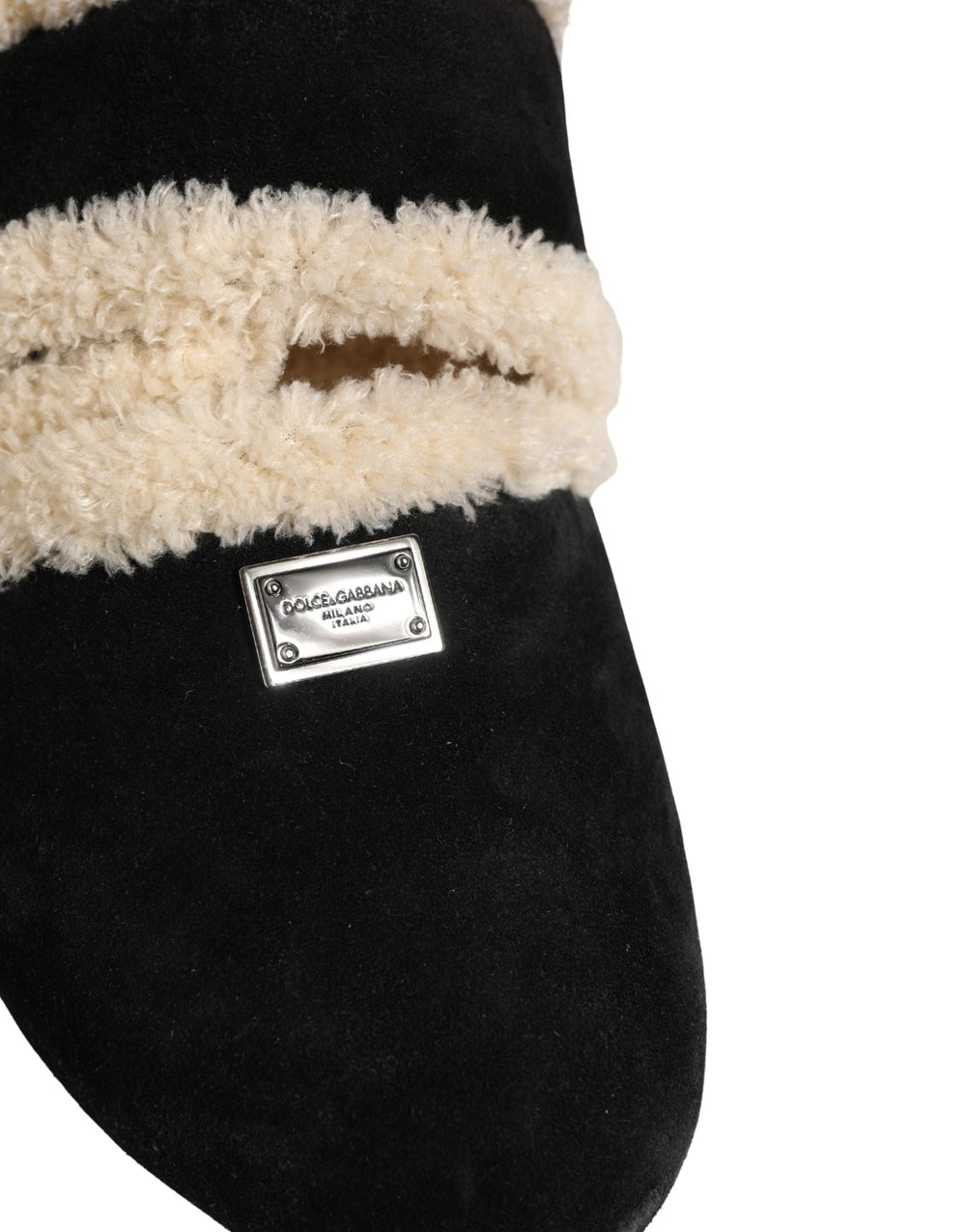 Men’s Dolce & Gabbana Beige Black Faux Fur Flats Men Sandals Shoes