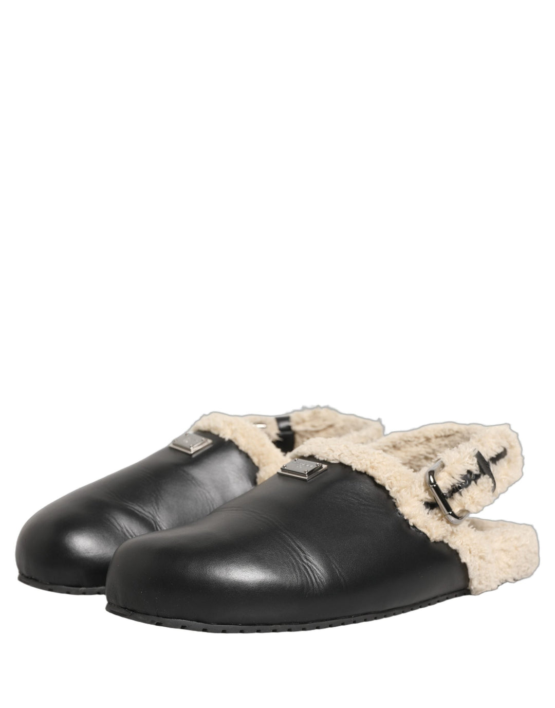 Men’s Dolce &amp; Gabbana Beige Black Fur Shearling Slides Sandals Shoes