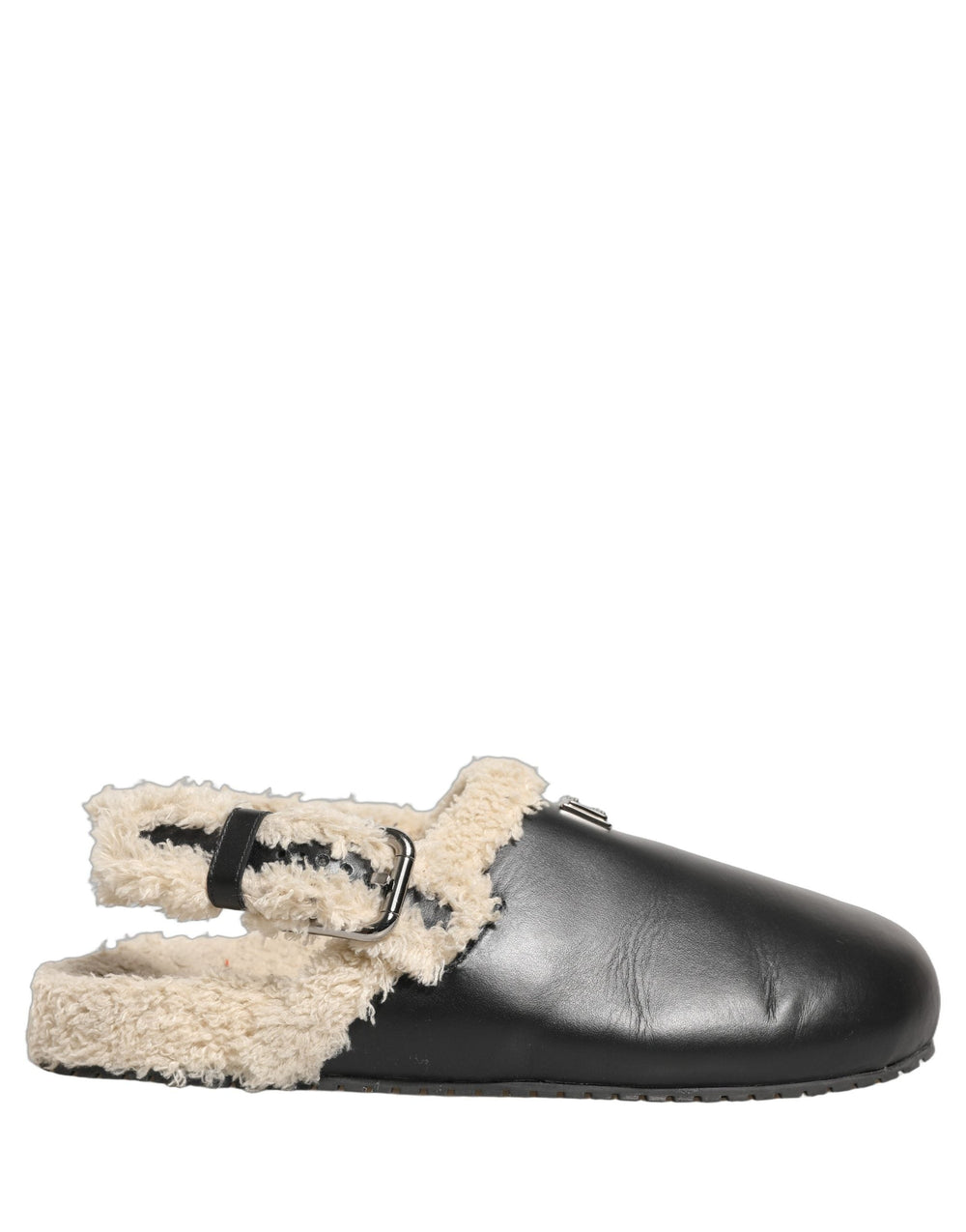 Men’s Dolce & Gabbana Beige Black Fur Shearling Slides Sandals Shoes