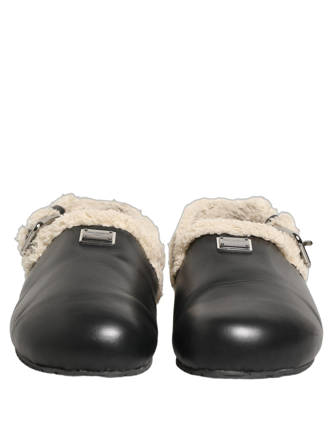 Men’s Dolce &amp; Gabbana Beige Black Fur Shearling Slides Sandals Shoes