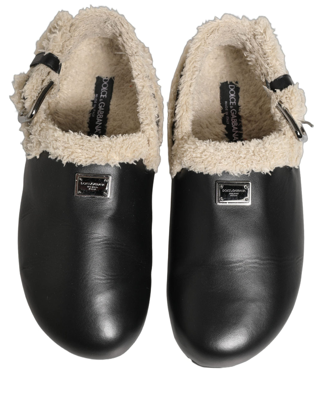 Men’s Dolce &amp; Gabbana Beige Black Fur Shearling Slides Sandals Shoes