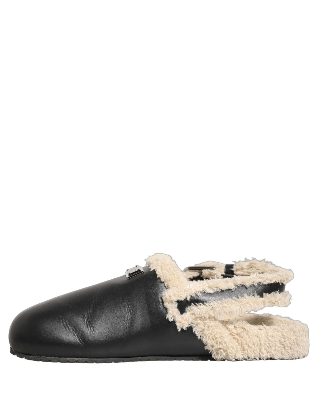 Men’s Dolce &amp; Gabbana Beige Black Fur Shearling Slides Sandals Shoes
