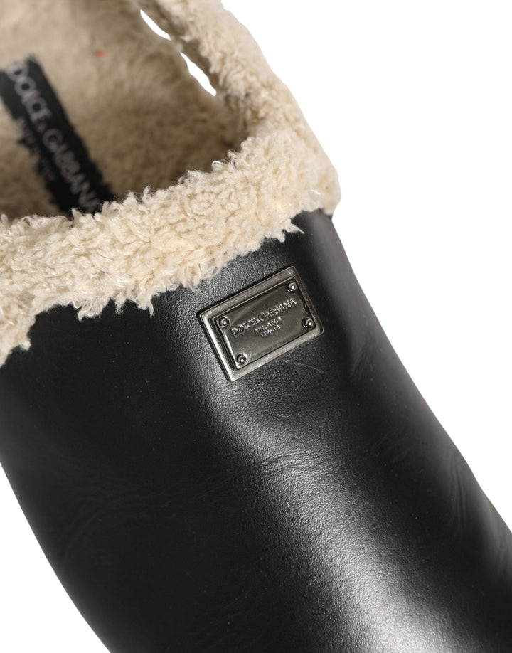Men’s Dolce &amp; Gabbana Beige Black Fur Shearling Slides Sandals Shoes