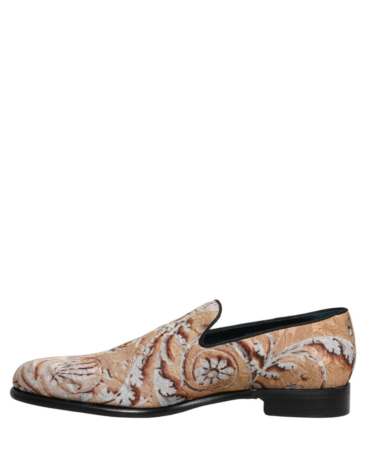 Men’s Dolce &amp; Gabbana Beige Brocade Men Slip on Dress Loafers Shoes