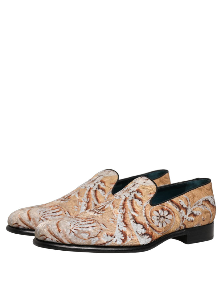 Men’s Dolce &amp; Gabbana Beige Brocade Men Slip on Dress Loafers Shoes