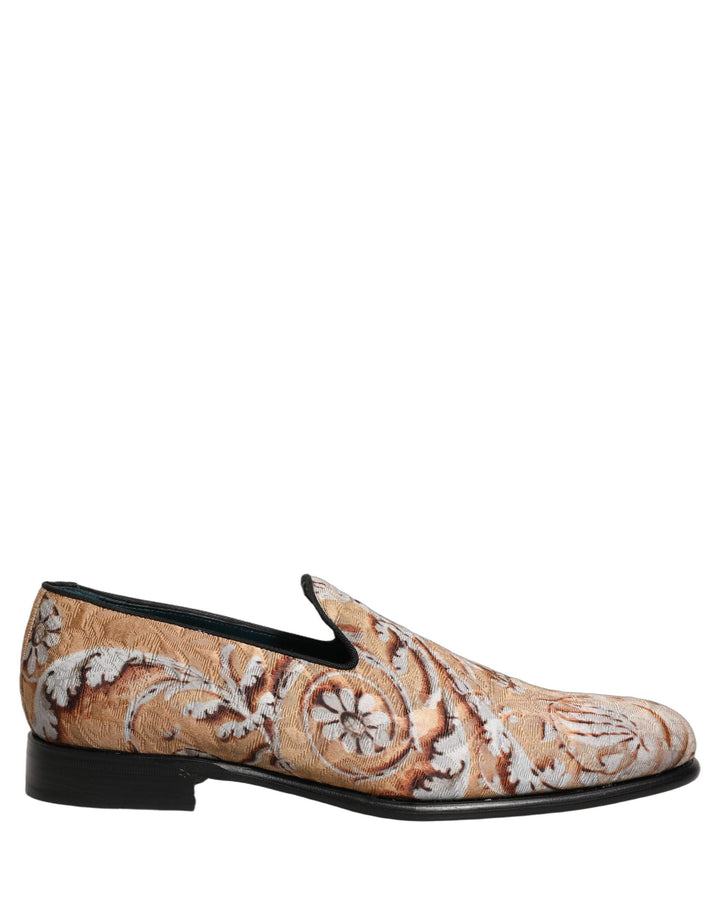 Men’s Dolce &amp; Gabbana Beige Brocade Men Slip on Dress Loafers Shoes
