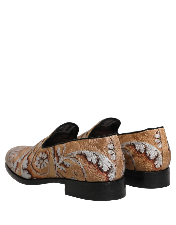 Men’s Dolce &amp; Gabbana Beige Brocade Men Slip on Dress Loafers Shoes