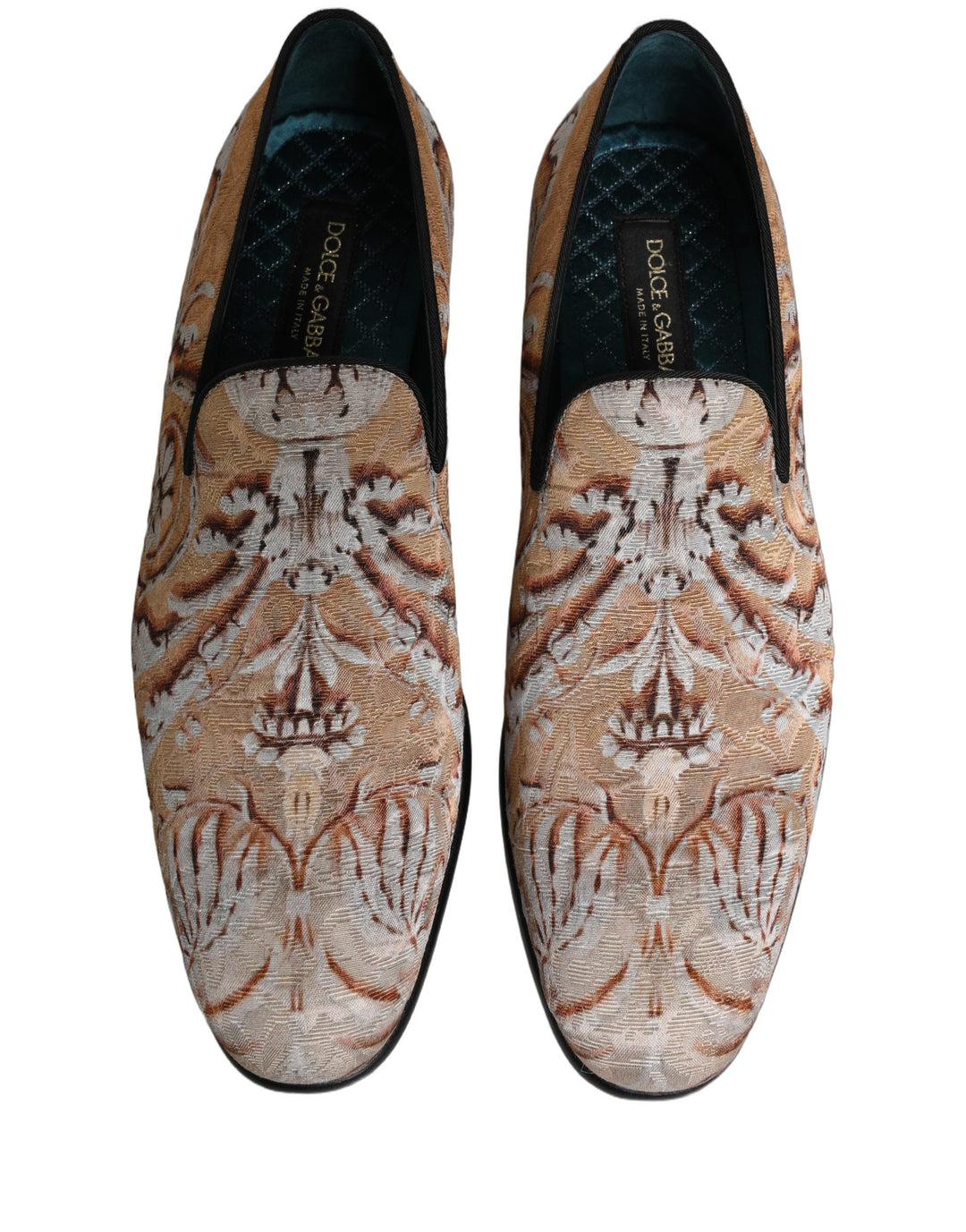 Men’s Dolce &amp; Gabbana Beige Brocade Men Slip on Dress Loafers Shoes