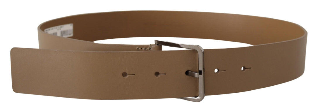 Dolce &amp; Gabbana Beige Calf Leather Wide Silver Metal Belt