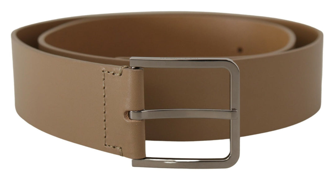 Dolce &amp; Gabbana Beige Calf Leather Wide Silver Metal Belt