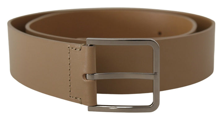 Dolce &amp; Gabbana Beige Calf Leather Wide Silver Metal Belt