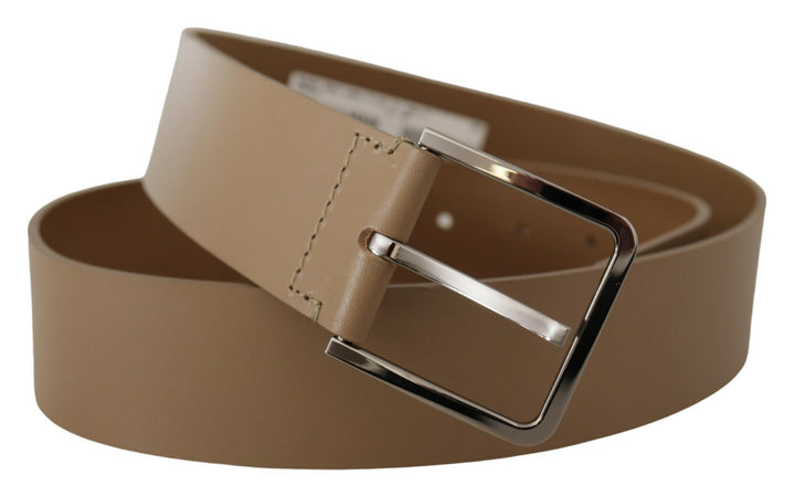 Dolce &amp; Gabbana Beige Calf Leather Wide Silver Metal Belt