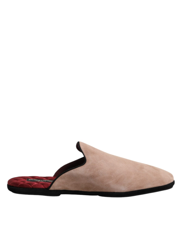 Men’s Dolce &amp; Gabbana Beige Capra Suede Slides Flat Slipper Shoes
