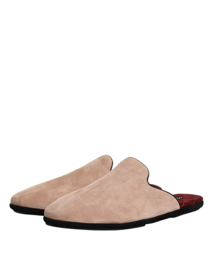 Men’s Dolce &amp; Gabbana Beige Capra Suede Slides Flat Slipper Shoes