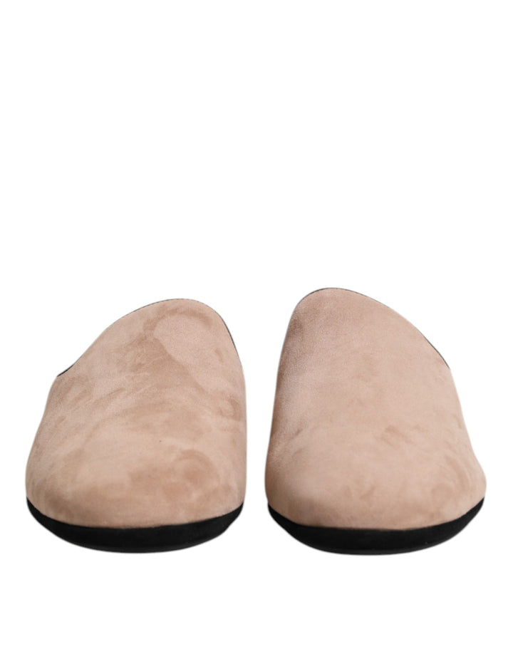 Men’s Dolce &amp; Gabbana Beige Capra Suede Slides Flat Slipper Shoes