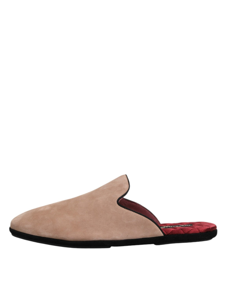 Men’s Dolce &amp; Gabbana Beige Capra Suede Slides Flat Slipper Shoes