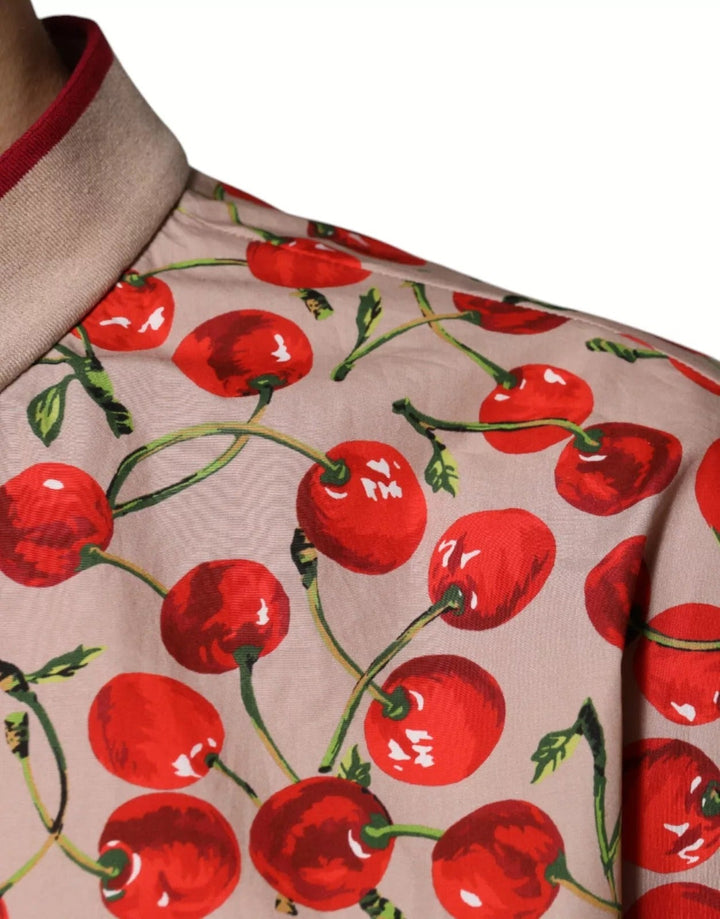 Dolce &amp; Gabbana Beige Cherry Nylon Buttoned Casual Shirt