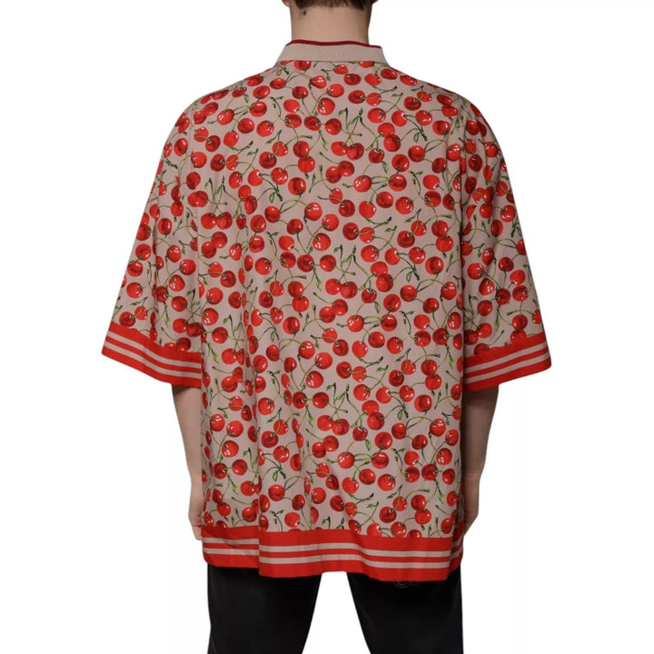 Dolce &amp; Gabbana Beige Cherry Nylon Buttoned Casual Shirt