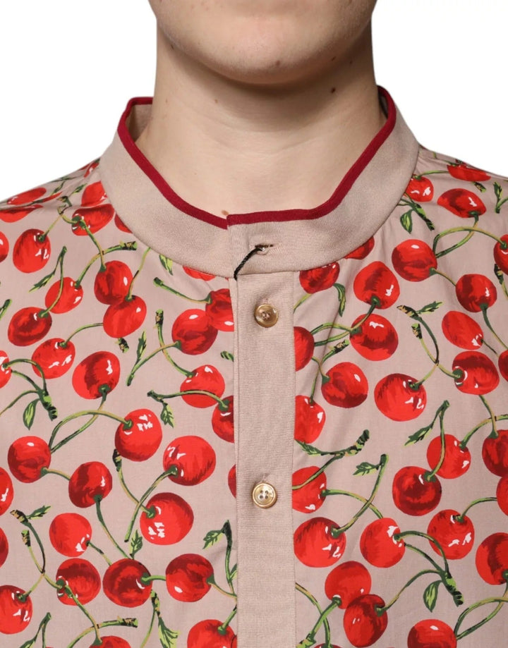 Dolce &amp; Gabbana Beige Cherry Nylon Buttoned Casual Shirt