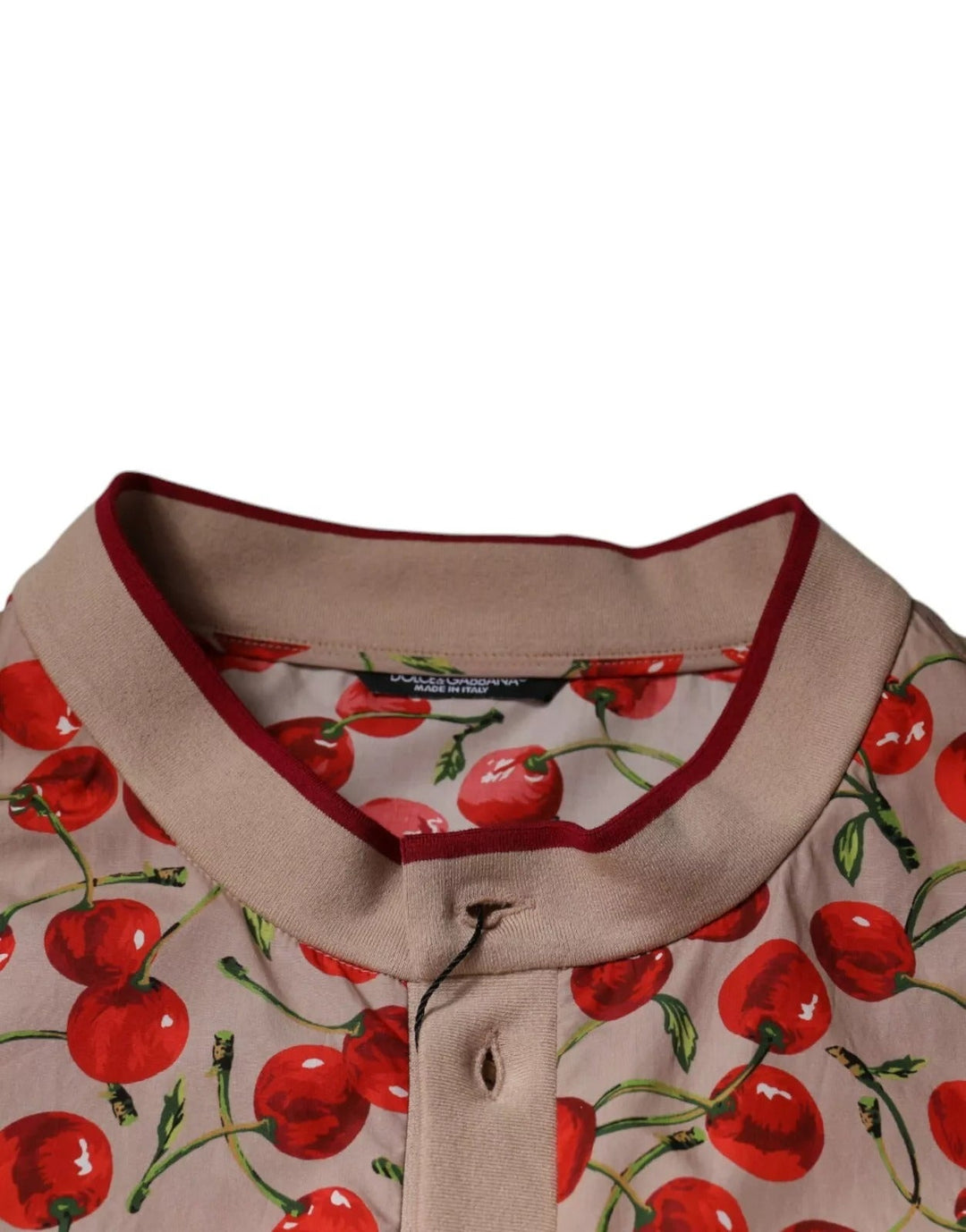 Dolce &amp; Gabbana Beige Cherry Nylon Buttoned Casual Shirt