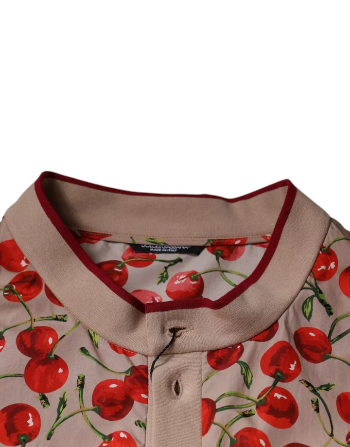 Dolce &amp; Gabbana Beige Cherry Nylon Buttoned Casual Shirt