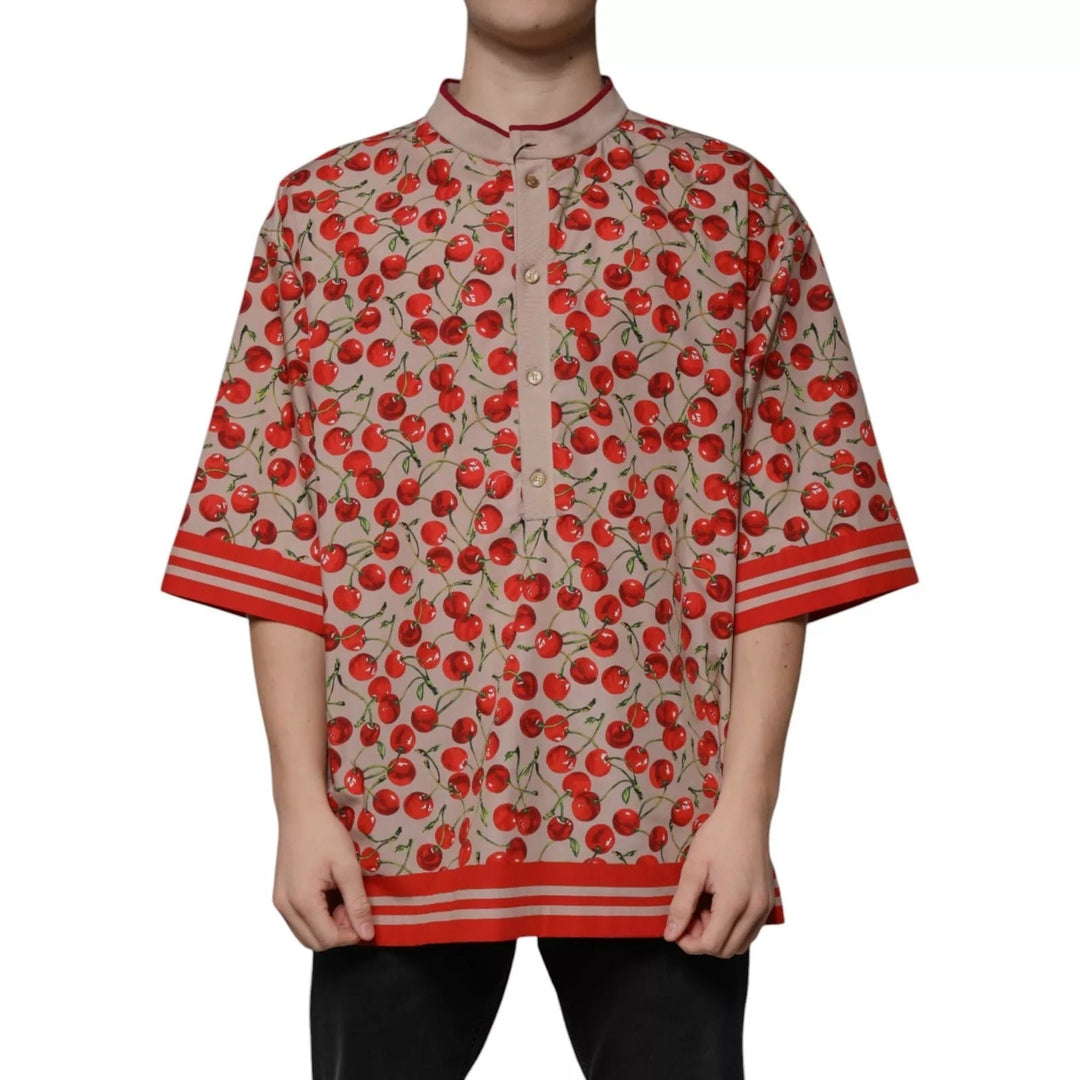 Dolce &amp; Gabbana Beige Cherry Nylon Buttoned Casual Shirt