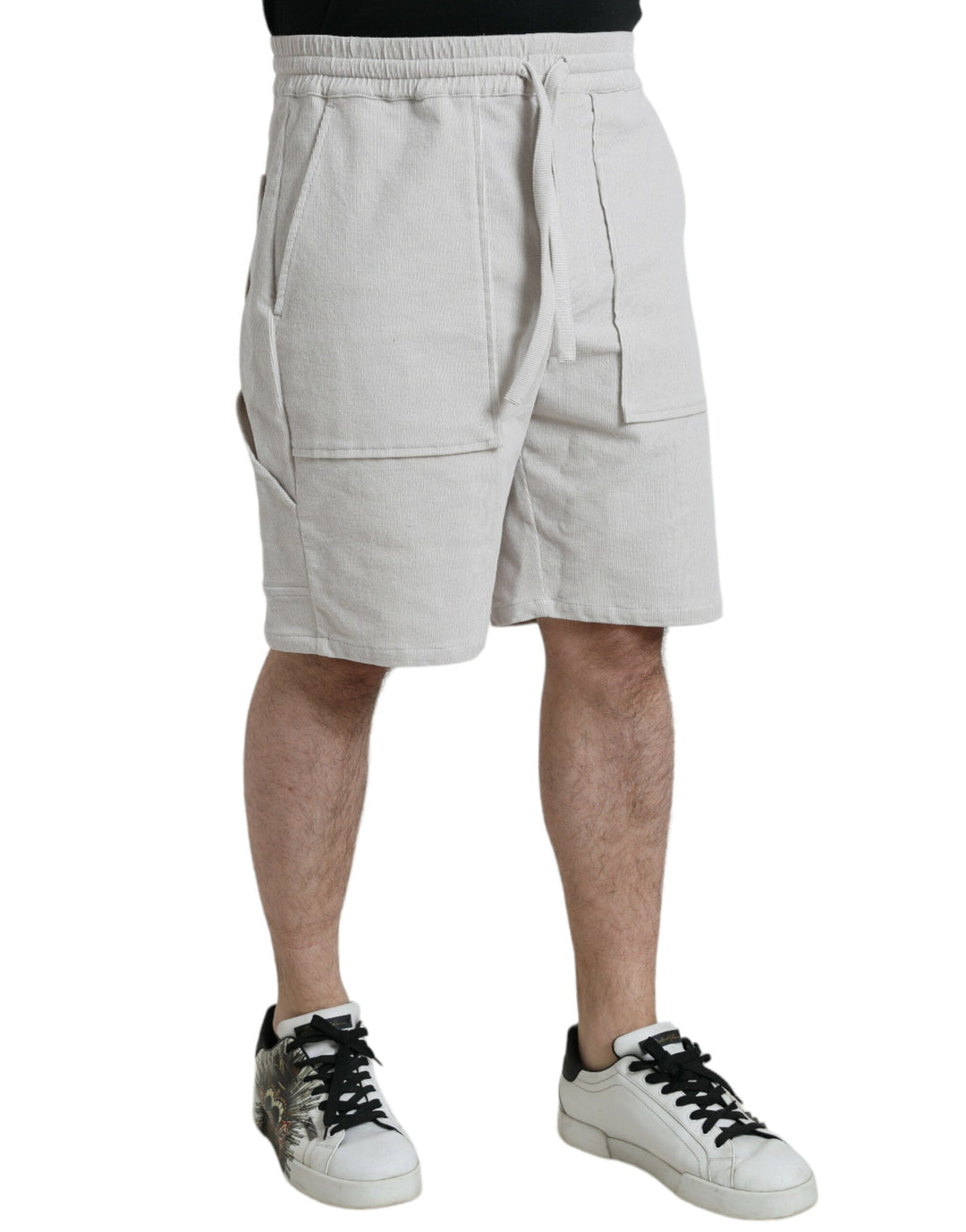 Men’s Dolce &amp; Gabbana Beige Cotton Corduroy Logo Bermuda Shorts