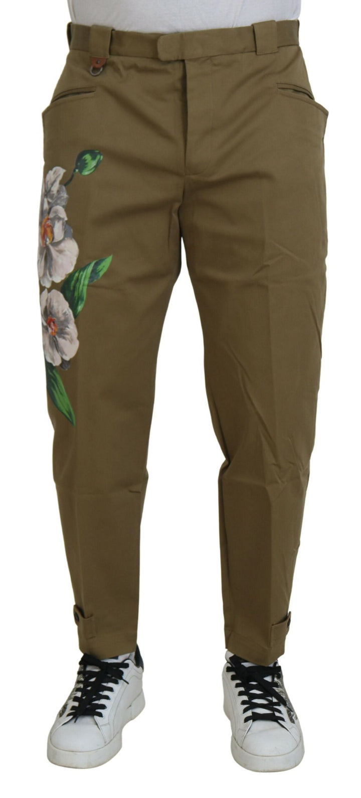 Men’s Dolce &amp; Gabbana Beige Cotton Stretch Floral Chinos Pants
