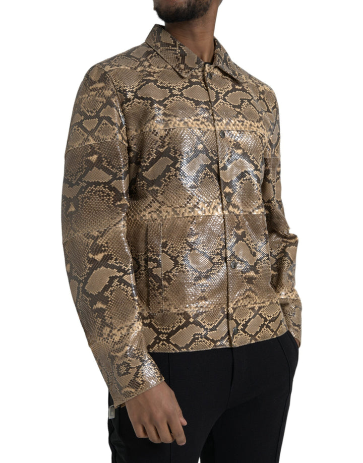Men’s Dolce &amp; Gabbana Beige Exotic Leather Biker Blouson Jacket