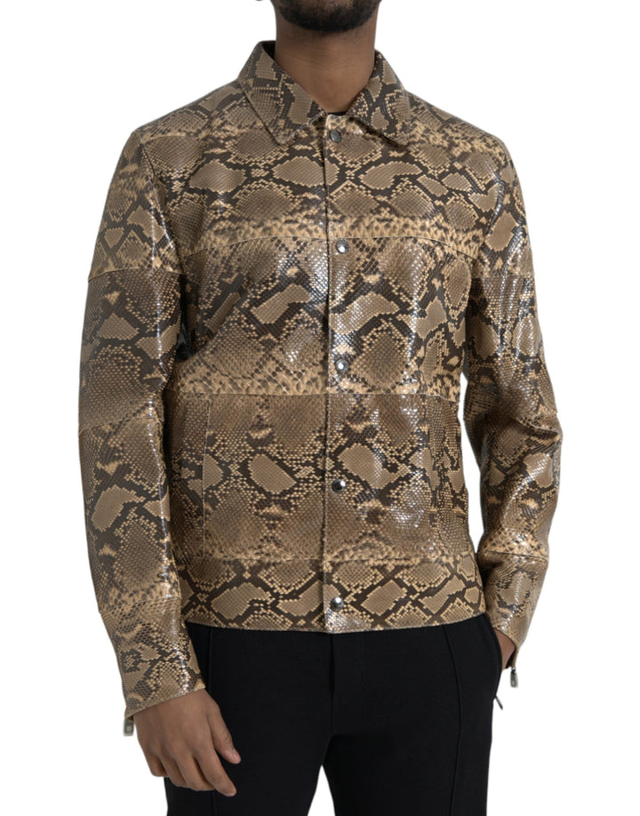 Men’s Dolce &amp; Gabbana Beige Exotic Leather Biker Blouson Jacket