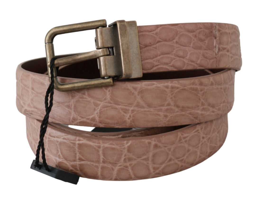 Dolce &amp; Gabbana Beige Exotic Skin Gold Buckle Leather Belt