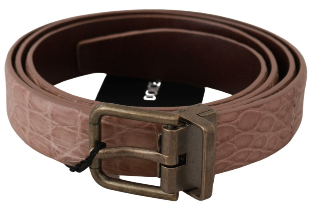 Dolce &amp; Gabbana Beige Exotic Skin Gold Buckle Leather Belt