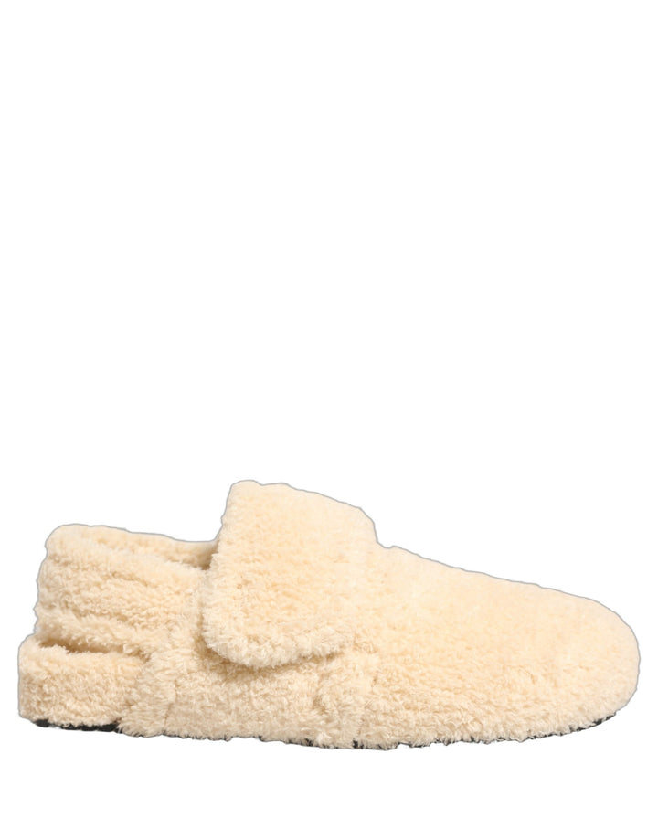 Men’s Dolce &amp; Gabbana Beige Faux Fur Flats Men Slides Sandals Shoes